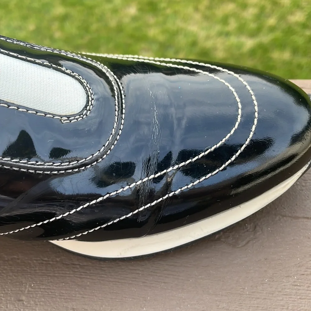 Salvatore Ferragamo Black Patent and White Leather Slip On Sneaker Shoes 10 B - Picture 16 of 16
